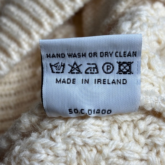 Carraig Donn Aran Knit Wool Shawl Collar Cardigan Cream Made in Ireland Mens M - Picture 7 of 12